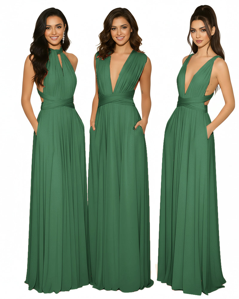 Multiway Maxi Gown Infinity Dress with Pockets Regular Plus size Wedding Bridal Party Bridemaids Gowndark green 