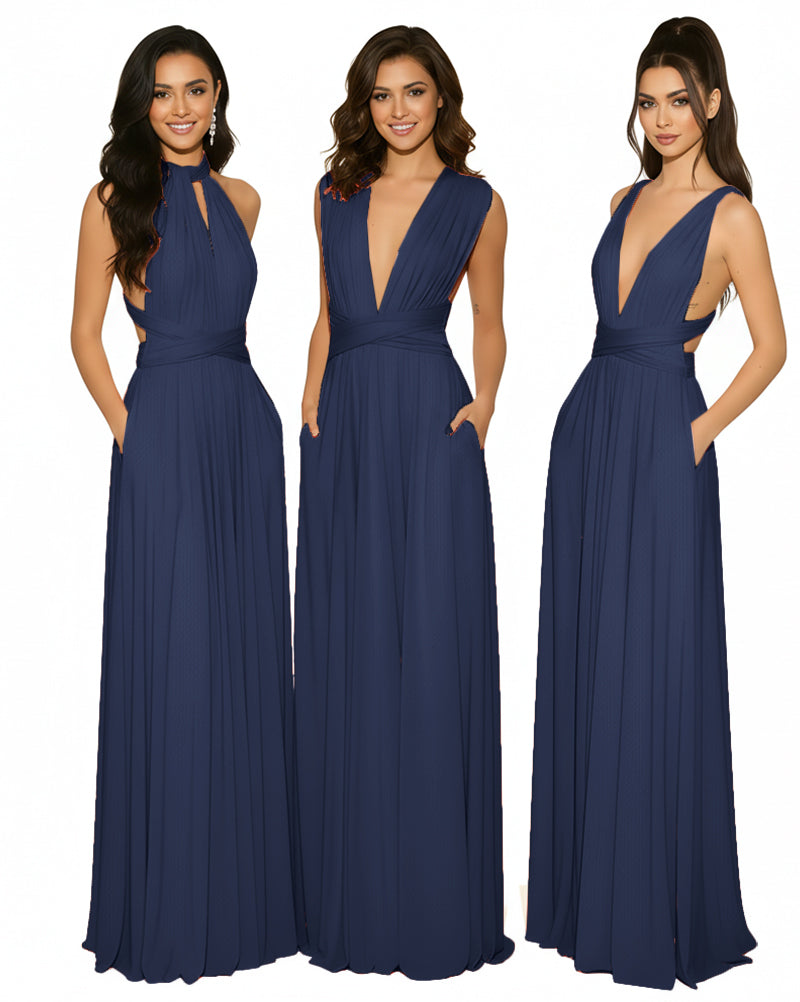 Multiway Maxi Gown Infinity Dress with Pockets Regular Plus size Wedding Bridal Party Bridemaids Gowndark navy 