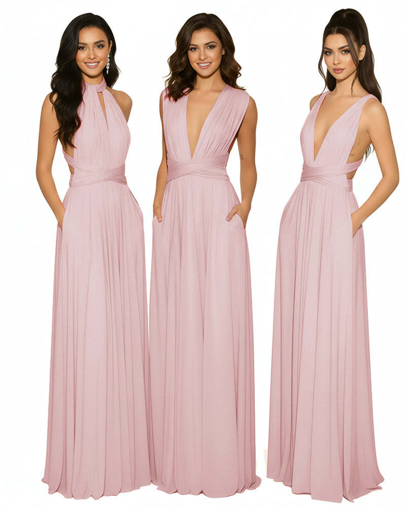 Multiway Maxi Gown Infinity Dress with Pockets Regular Plus size Wedding Bridal Party Bridemaids Gowndusty rose 