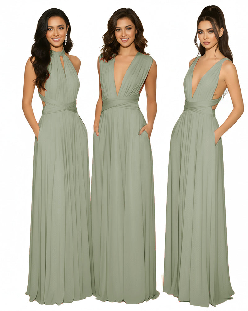 Multiway Maxi Gown Infinity Dress with Pockets Regular Plus size Wedding Bridal Party Bridemaids Gowndusty sage 