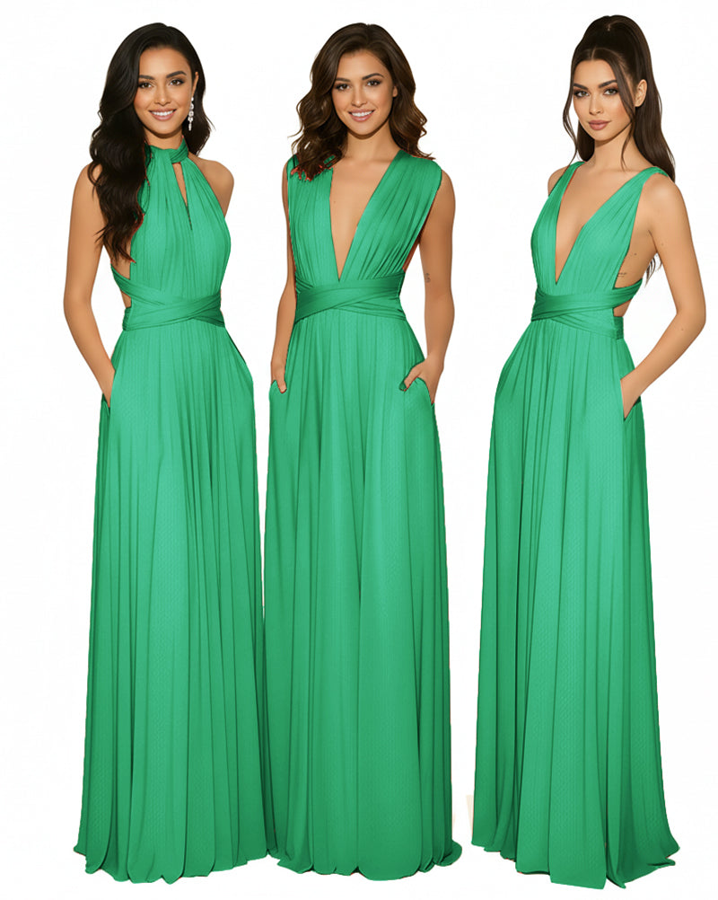 Multiway Maxi Gown Infinity Dress with Pockets Regular Plus size Wedding Bridal Party Bridemaids Gownemerald 