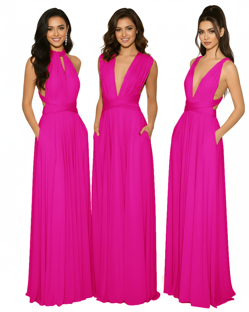 Multiway Maxi Gown Infinity Dress with Pockets Regular Plus size Wedding Bridal Party Bridemaids Gownfuchsia 