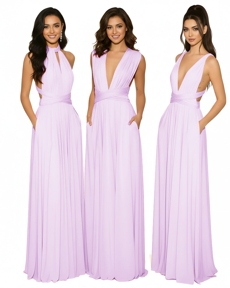 Multiway Maxi Gown Infinity Dress with Pockets Regular Plus size Wedding Bridal Party Bridemaids Gownlilac 