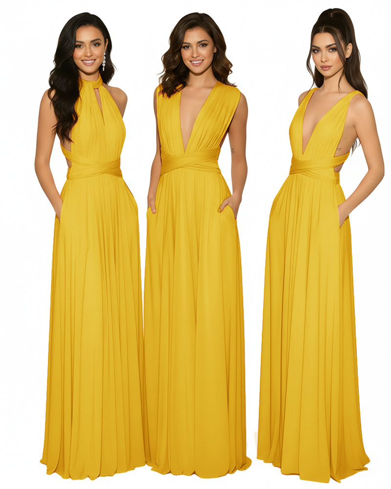 Multiway Maxi Gown Infinity Dress with Pockets Regular Plus size Wedding Bridal Party Bridemaids Gownmustard yellow 