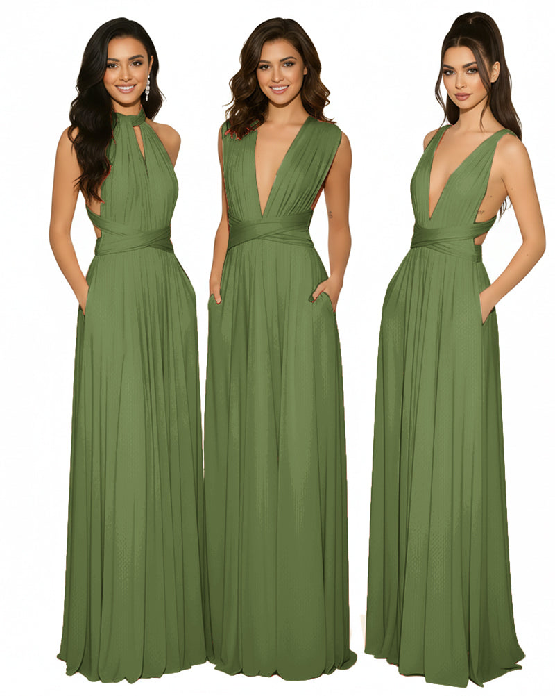 Multiway Maxi Gown Infinity Dress with Pockets Regular Plus size Wedding Bridal Party Bridemaids Gownolive 