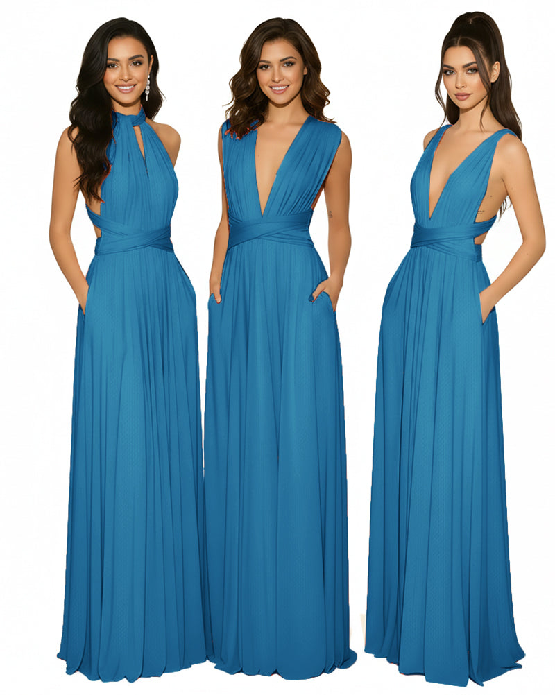 Multiway Maxi Gown Infinity Dress with Pockets Regular Plus size Wedding Bridal Party Bridemaids Gownpeacock blue 