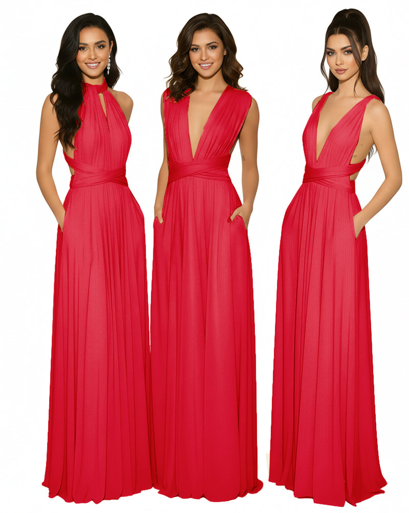 Multiway Maxi Gown Infinity Dress with Pockets Regular Plus size Wedding Bridal Party Bridemaids Gownred 