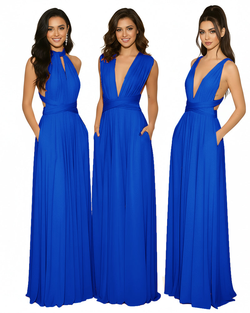 Multiway Maxi Gown Infinity Dress with Pockets Regular Plus size Wedding Bridal Party Bridemaids Gownroyal blue 