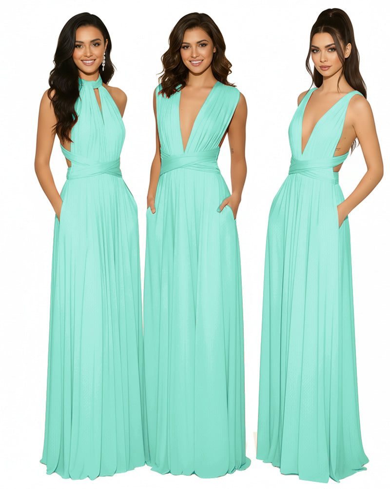 Multiway Maxi Gown Infinity Dress with Pockets Regular Plus size Wedding Bridal Party Bridemaids Gownsage 
