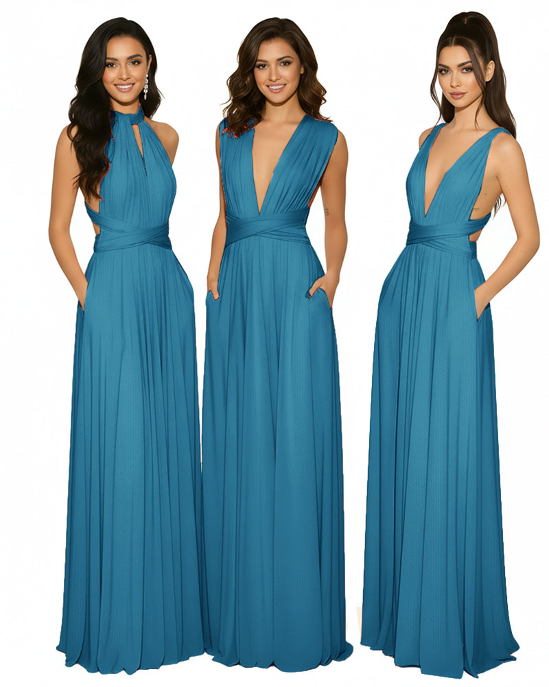 Multiway Maxi Gown Infinity Dress with Pockets Regular Plus size Wedding Bridal Party Bridemaids Gownteal blue 