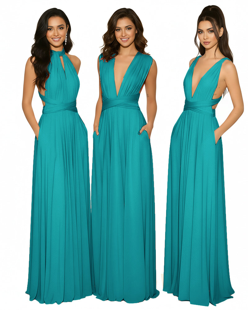 Multiway Maxi Gown Infinity Dress with Pockets Regular Plus size Wedding Bridal Party Bridemaids Gownteal green 