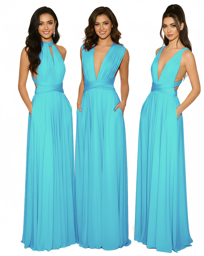 Multiway Maxi Gown Infinity Dress with Pockets Regular Plus size Wedding Bridal Party Bridemaids Gownturquoise blue 