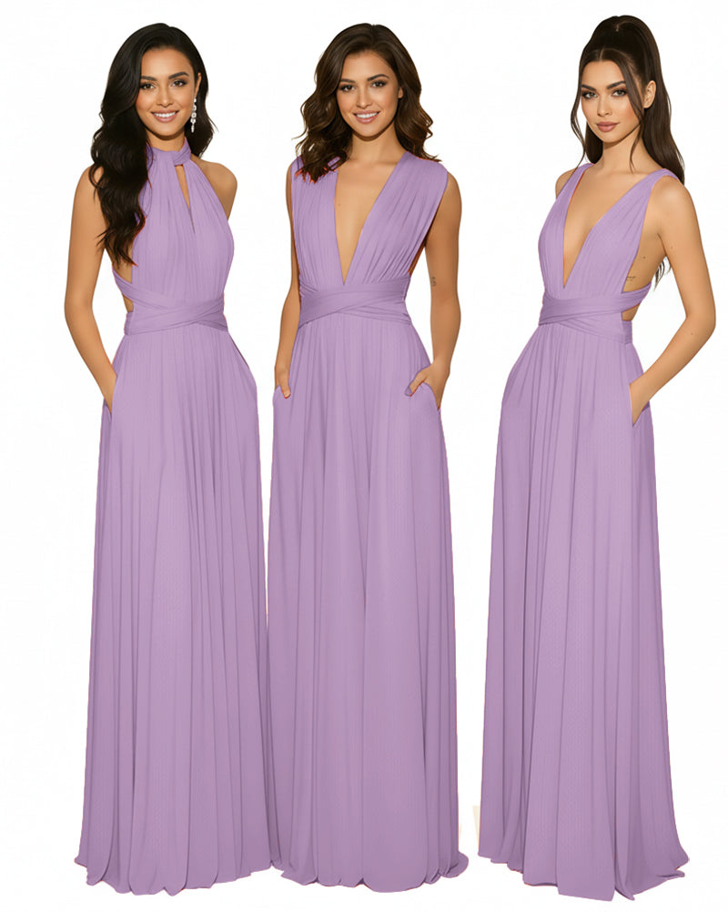 Multiway Maxi Gown Infinity Dress with Pockets Regular Plus size Wedding Bridal Party Bridemaids Gownwisteria mauve 