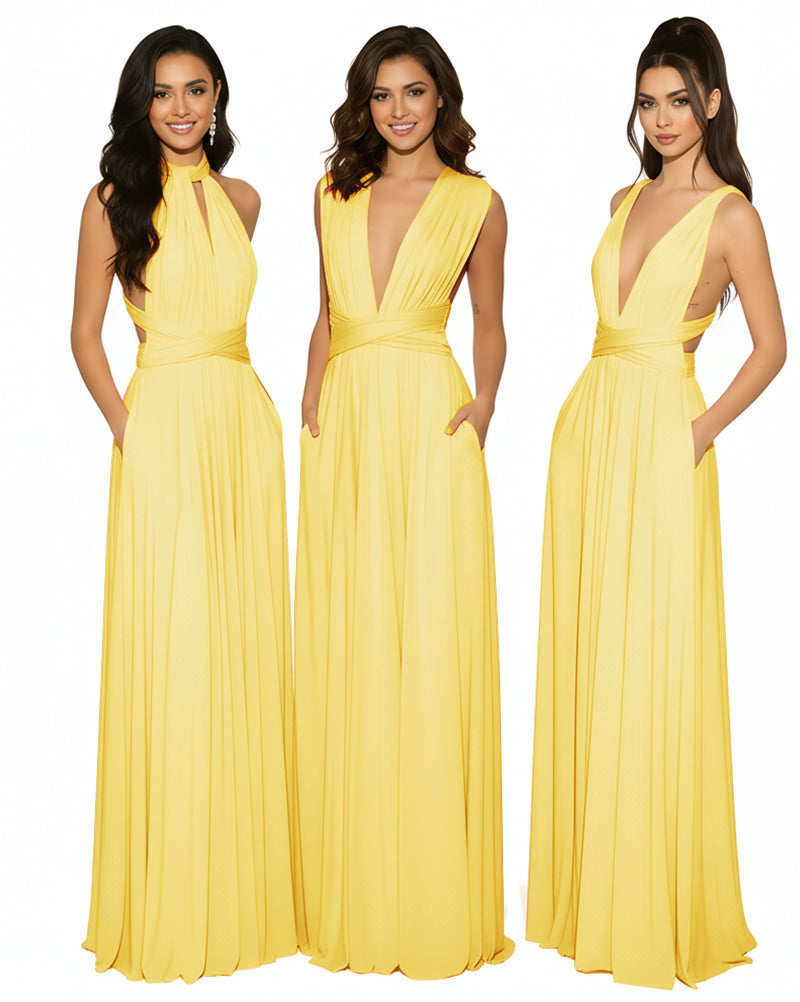 Multiway Maxi Gown Infinity Dress with Pockets Regular Plus size Wedding Bridal Party Bridemaids Gownyellow 