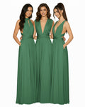 Multiway Maxi Infinity Convertible Dress With Pockets Regular Plus size Wedding Bridal Party Bridemaids Gown dark green 
