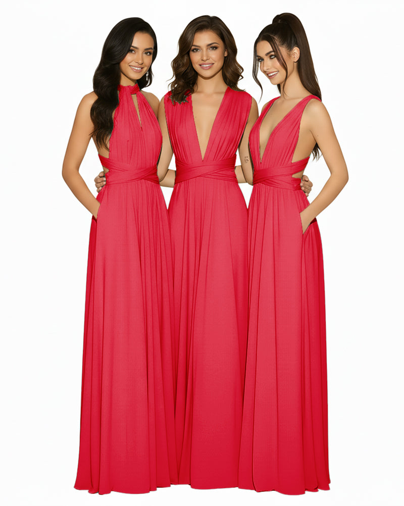 Multiway Maxi Infinity Convertible Dress With Pockets Regular Plus size Wedding Bridal Party Bridemaids Gown red 
