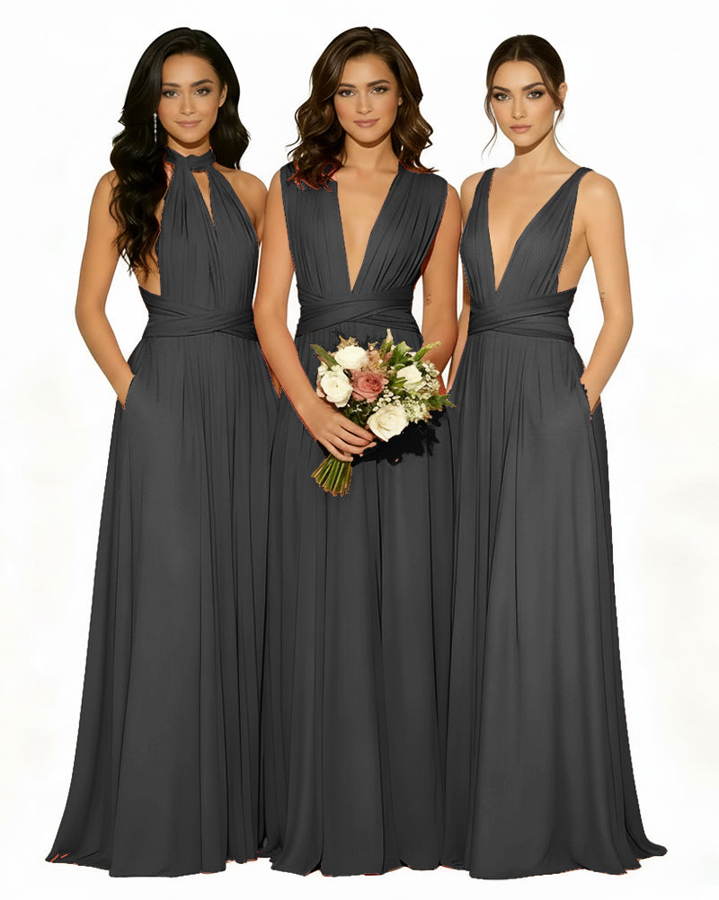 Multiway Wrap Bridesmaid Infinity Dress with Pockets Regular Plus size Wedding Bridal Party Bridemaids Gownblack 