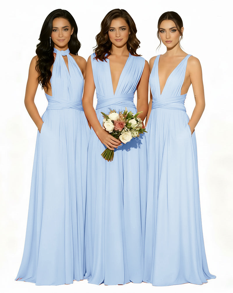 Multiway Wrap Bridesmaid Infinity Dress with Pockets Regular Plus size Wedding Bridal Party Bridemaids Gownblue 