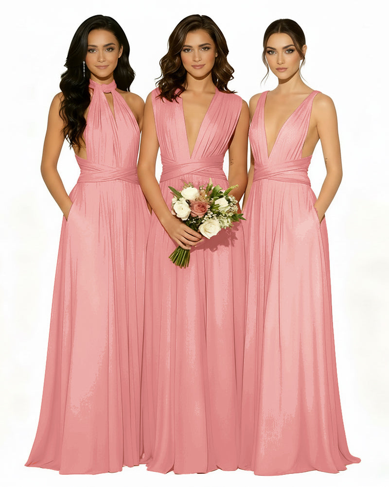 Multiway Wrap Bridesmaid Infinity Dress with Pockets Regular Plus size Wedding Bridal Party Bridemaids Gownblushing pink 