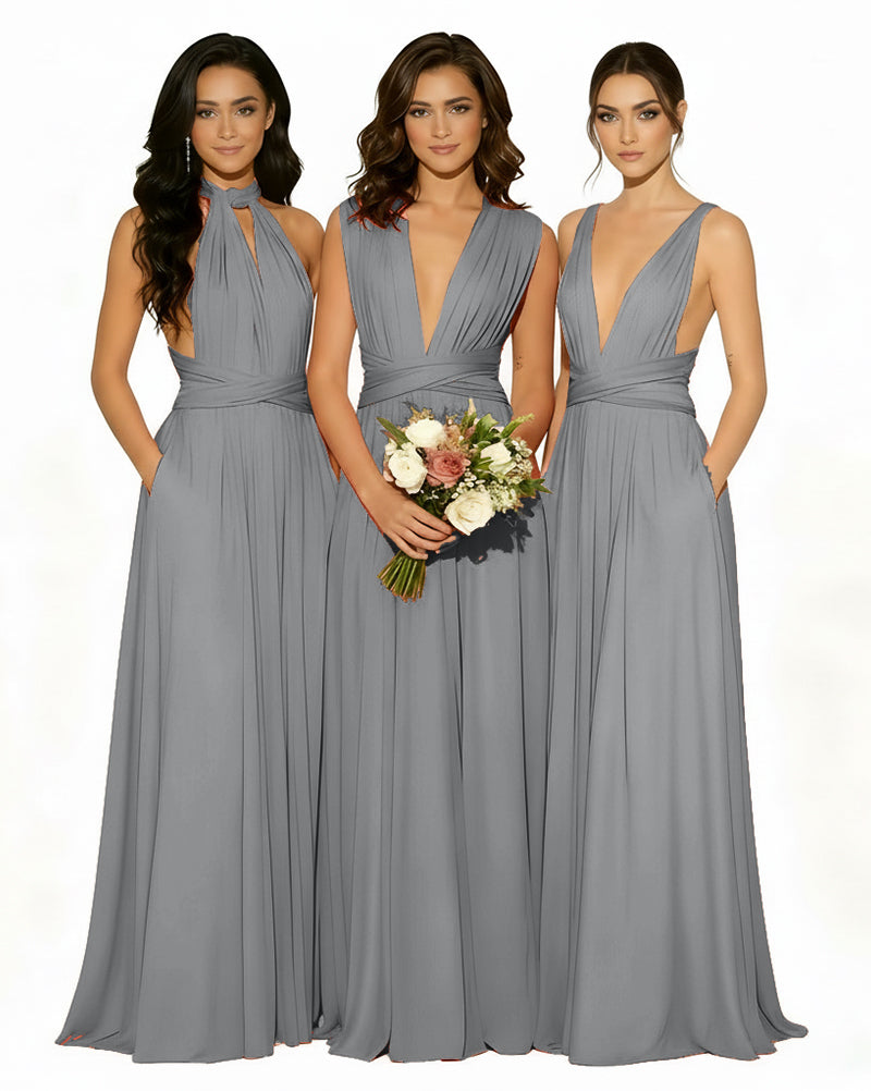 Multiway Wrap Bridesmaid Infinity Dress with Pockets Regular Plus size Wedding Bridal Party Bridemaids Gowncharcoal grey 