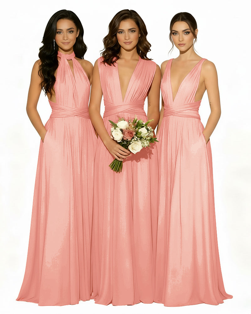Multiway Wrap Bridesmaid Infinity Dress with Pockets Regular Plus size Wedding Bridal Party Bridemaids Gowncoral 