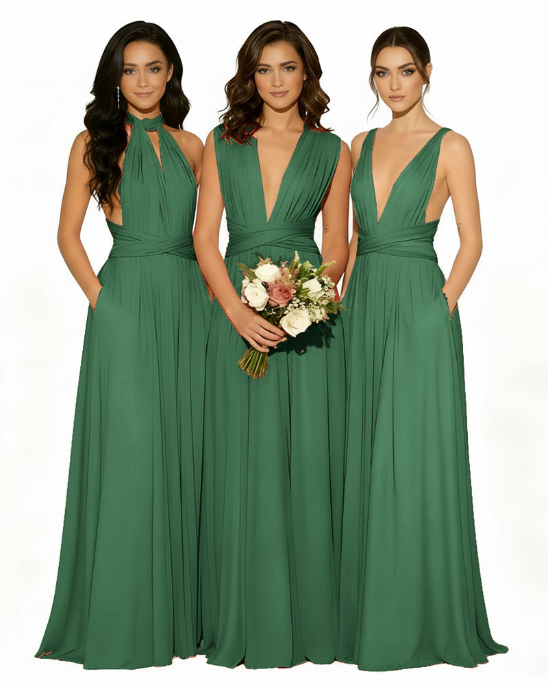 Multiway Wrap Bridesmaid Infinity Dress with Pockets Regular Plus size Wedding Bridal Party Bridemaids Gowndark green 