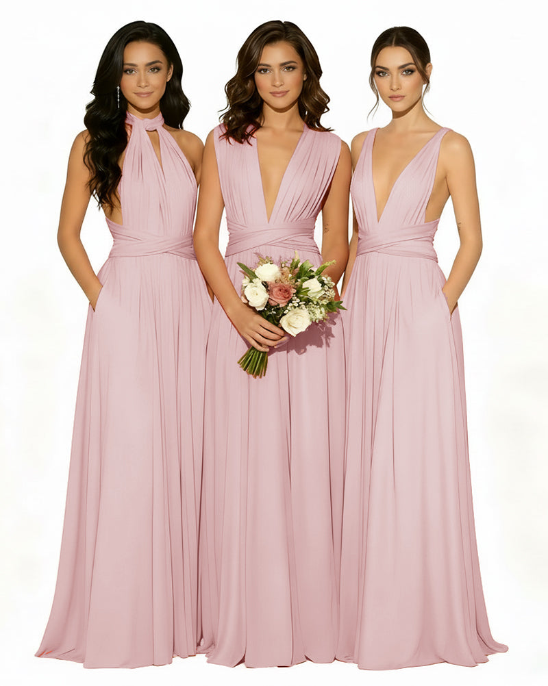 Multiway Wrap Bridesmaid Infinity Dress with Pockets Regular Plus size Wedding Bridal Party Bridemaids Gowndusty rose 