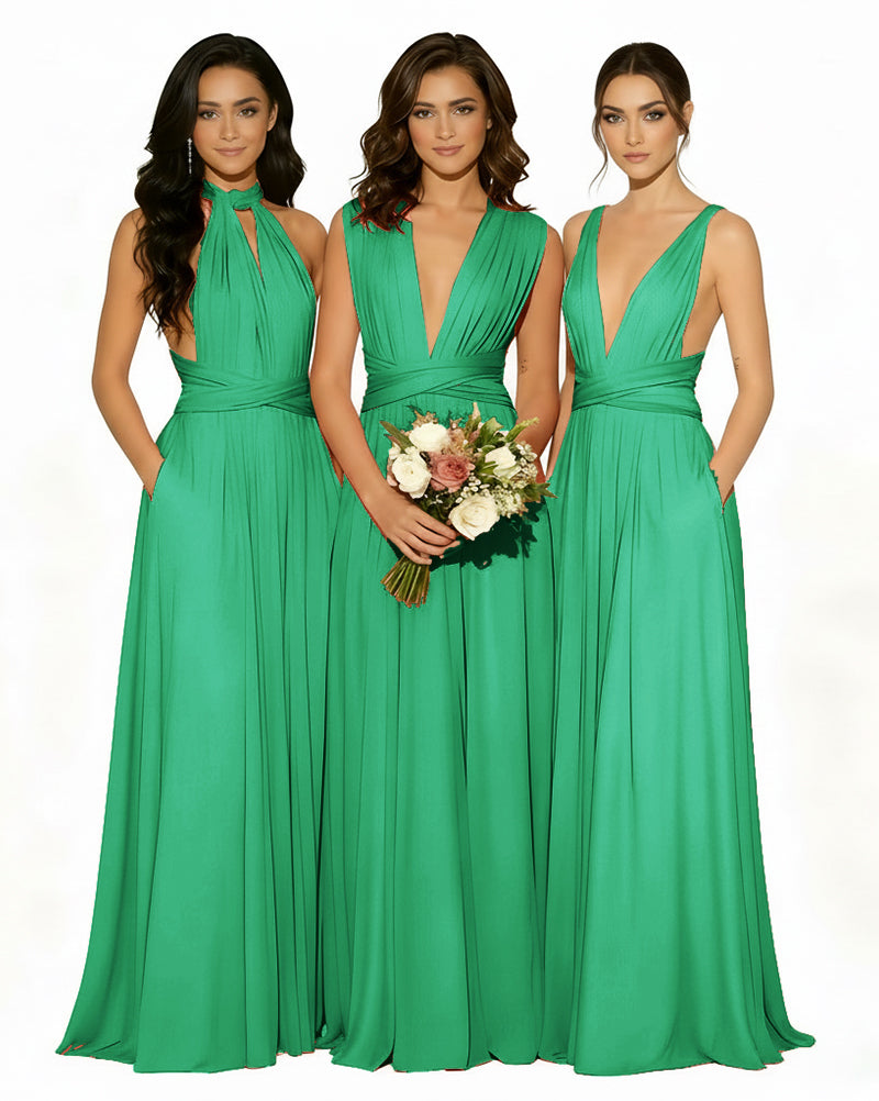 Multiway Wrap Bridesmaid Infinity Dress with Pockets Regular Plus size Wedding Bridal Party Bridemaids Gownemerald 