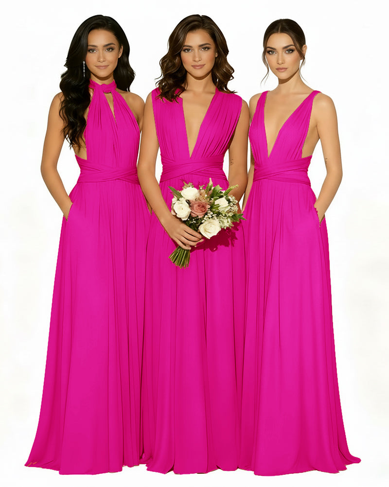 Multiway Wrap Bridesmaid Infinity Dress with Pockets Regular Plus size Wedding Bridal Party Bridemaids Gownfuchsia 