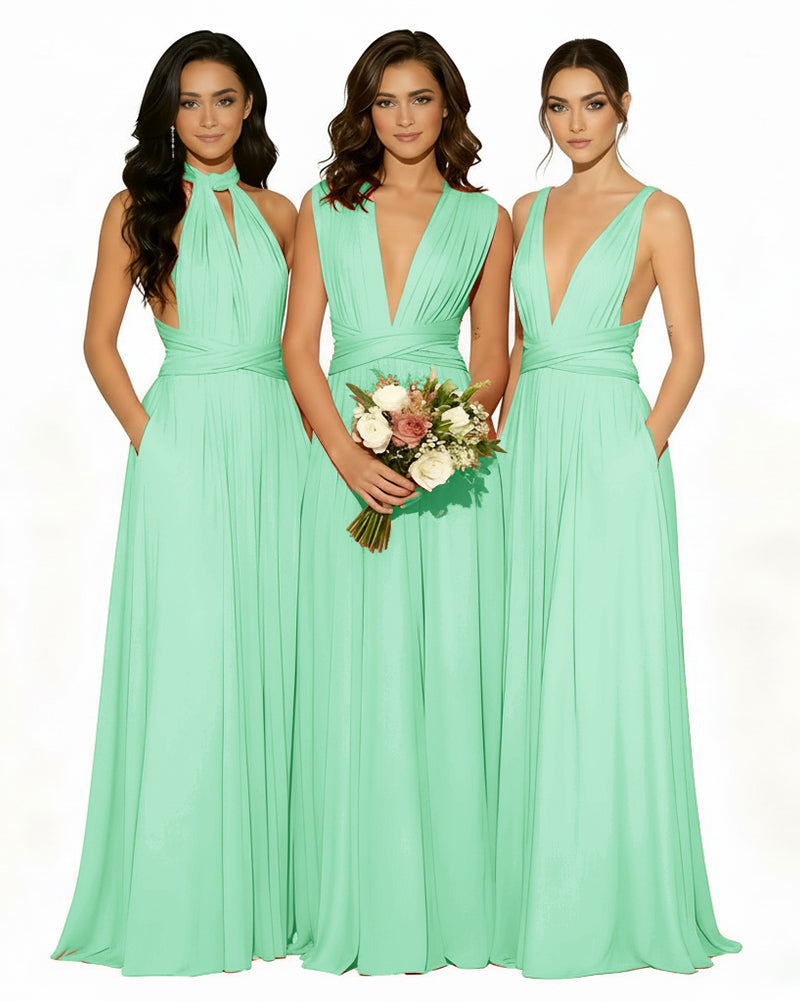Multiway Wrap Bridesmaid Infinity Dress with Pockets Regular Plus size Wedding Bridal Party Bridemaids Gownmint green 