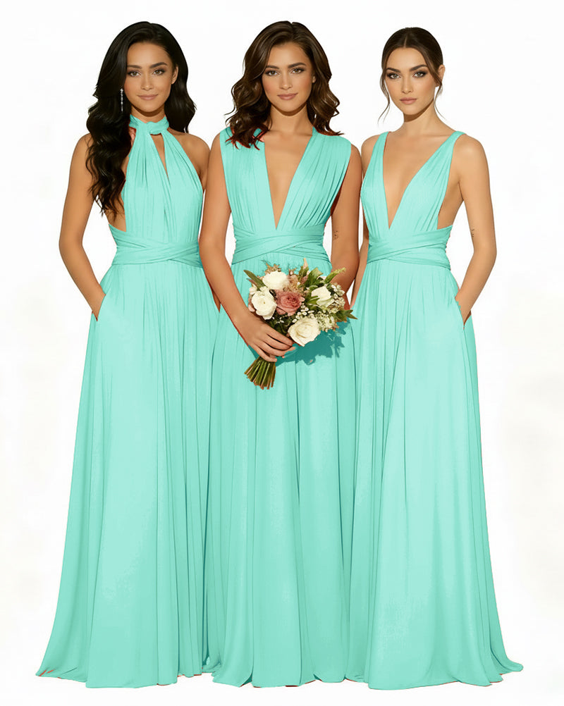 Multiway Wrap Bridesmaid Infinity Dress with Pockets Regular Plus size Wedding Bridal Party Bridemaids Gownsage 