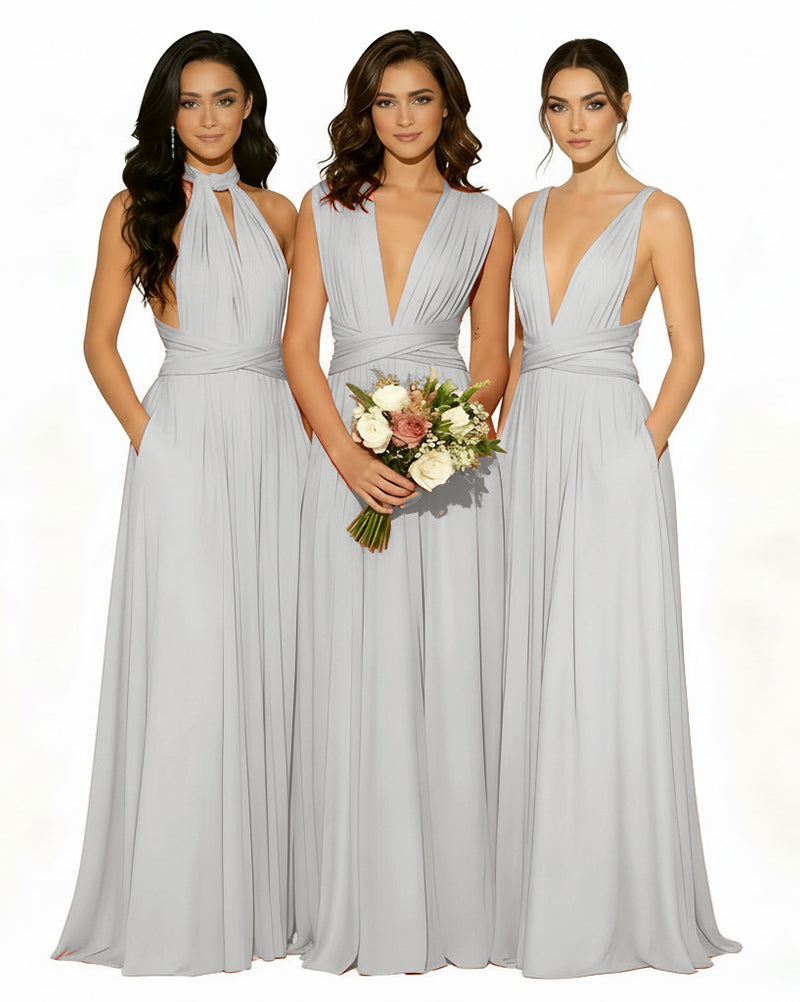 Multiway Wrap Bridesmaid Infinity Dress with Pockets Regular Plus size Wedding Bridal Party Bridemaids Gownsilver 