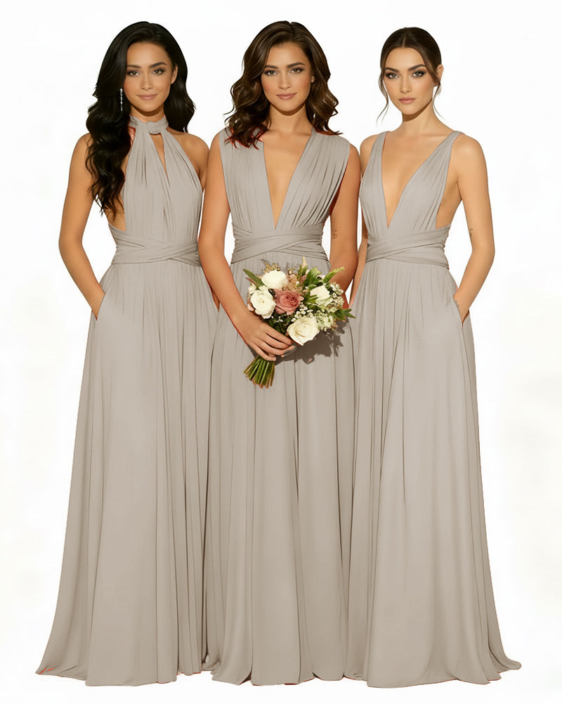 Multiway Wrap Bridesmaid Infinity Dress with Pockets Regular Plus size Wedding Bridal Party Bridemaids Gowntaupe 