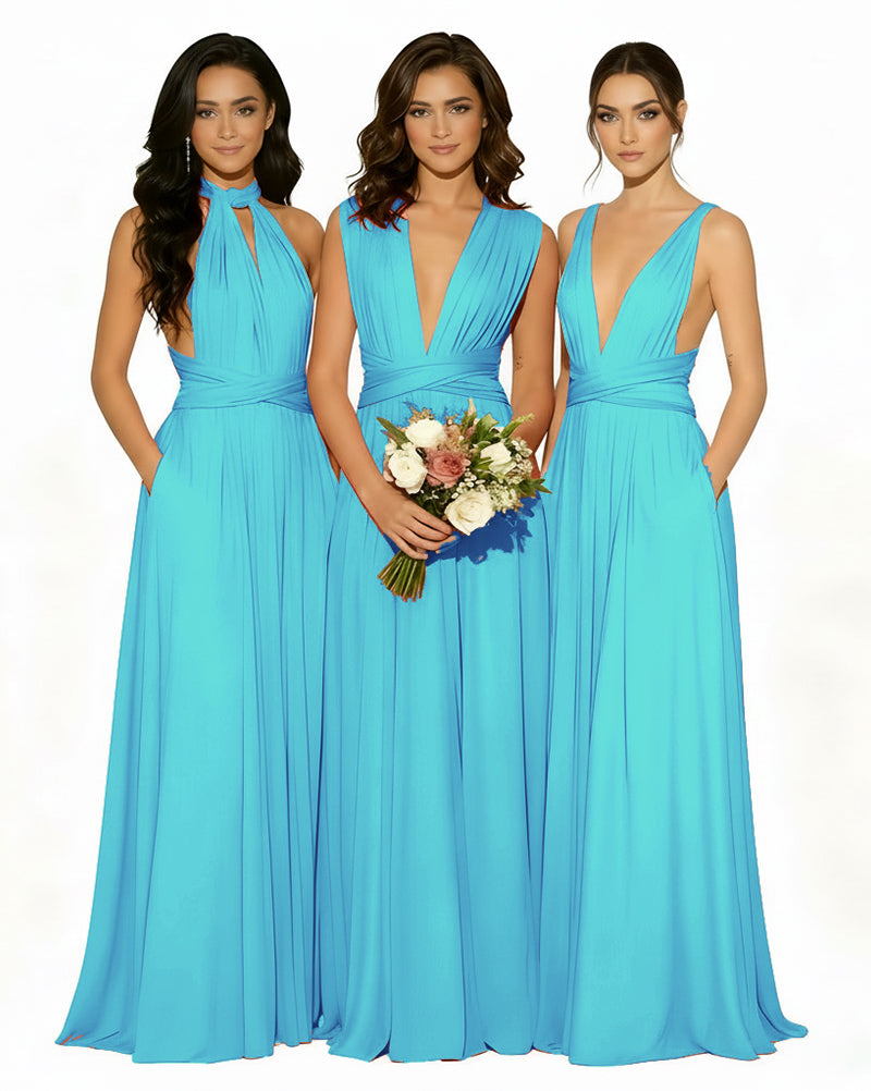 Multiway Wrap Bridesmaid Infinity Dress with Pockets Regular Plus size Wedding Bridal Party Bridemaids Gownturquoise blue 