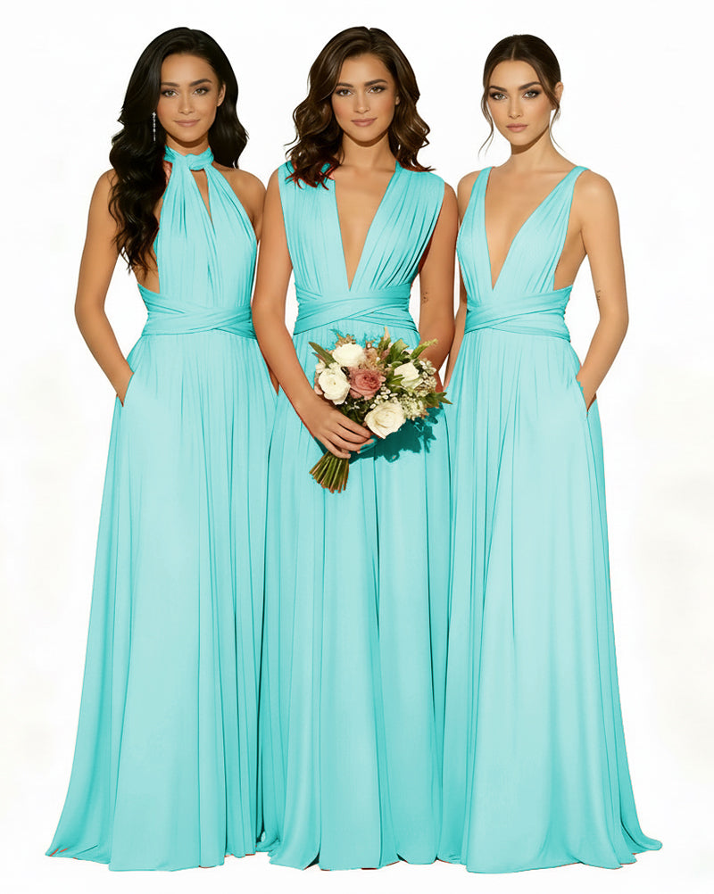 Multiway Wrap Bridesmaid Infinity Dress with Pockets Regular Plus size Wedding Bridal Party Bridemaids Gownturquoise 