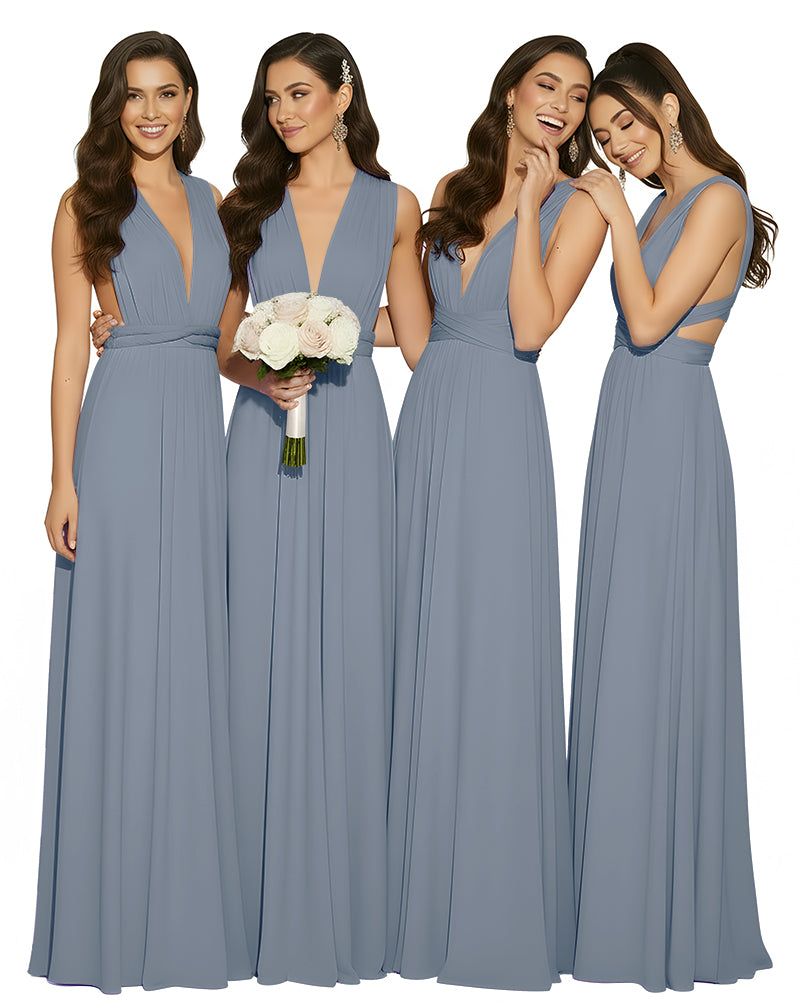 Multiway Wrap Infinity Dress With Pockets Regular Plus size Wedding Bridal Party Bridemaids Gowndusty blue 