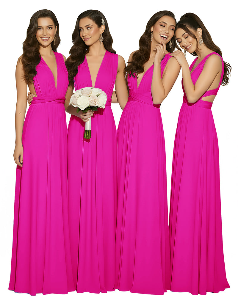 Multiway Wrap Infinity Dress With Pockets Regular Plus size Wedding Bridal Party Bridemaids Gownfuchsia 
