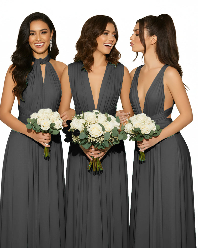 Convertible Multiway Wrap Maxi Infinity Dress with Pockets Regular Plus size Wedding Bridal Party Bridemaids Gownblack 