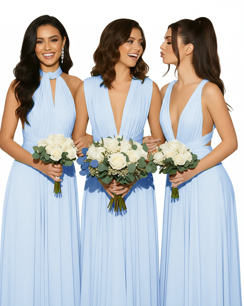 Convertible Multiway Wrap Maxi Infinity Dress with Pockets Regular Plus size Wedding Bridal Party Bridemaids Gownblue 