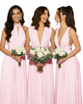 Convertible Multiway Wrap Maxi Infinity Dress with Pockets Regular Plus size Wedding Bridal Party Bridemaids Gownblushing pink 