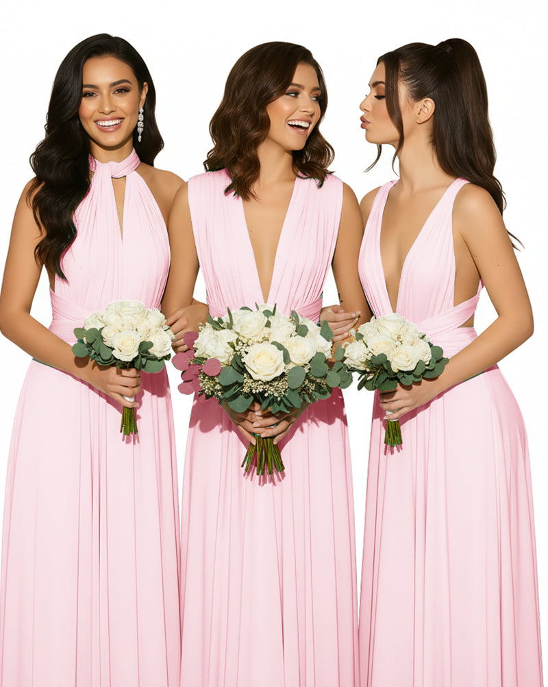 Convertible Multiway Wrap Maxi Infinity Dress with Pockets Regular Plus size Wedding Bridal Party Bridemaids Gownblushing pink 