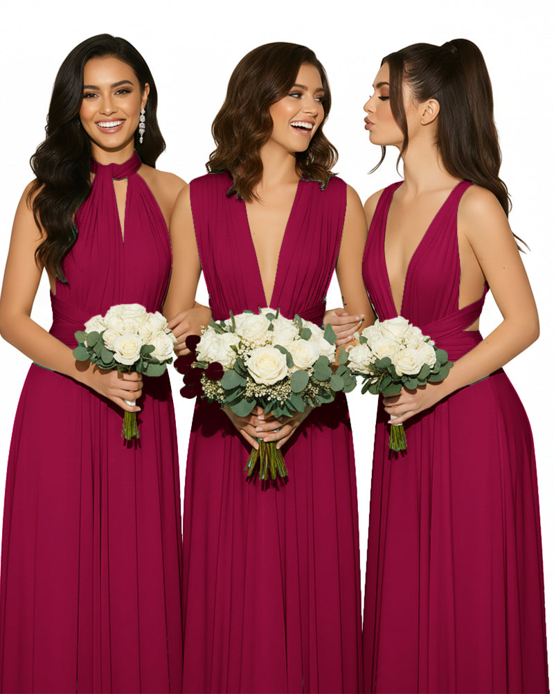Convertible Multiway Wrap Maxi Infinity Dress with Pockets Regular Plus size Wedding Bridal Party Bridemaids Gownburgundy 