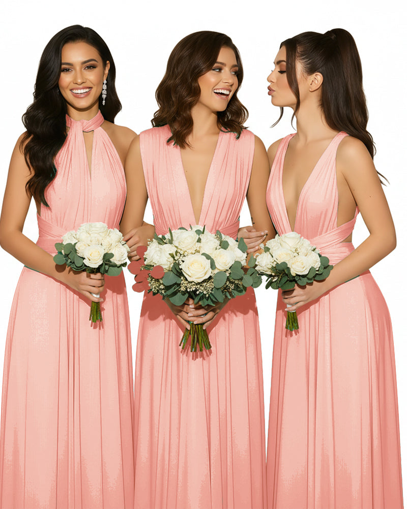 Convertible Multiway Wrap Maxi Infinity Dress with Pockets Regular Plus size Wedding Bridal Party Bridemaids Gowncoral 