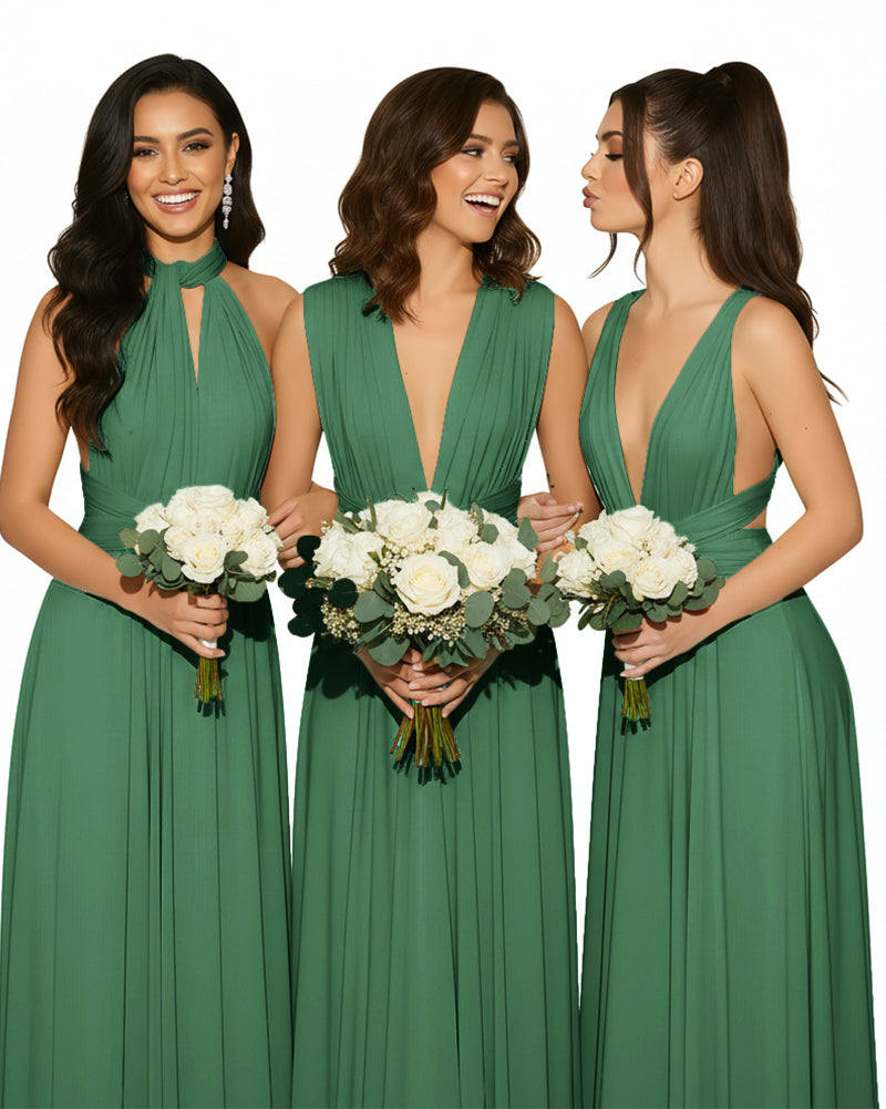 Convertible Multiway Wrap Maxi Infinity Dress with Pockets Regular Plus size Wedding Bridal Party Bridemaids Gowndark green 
