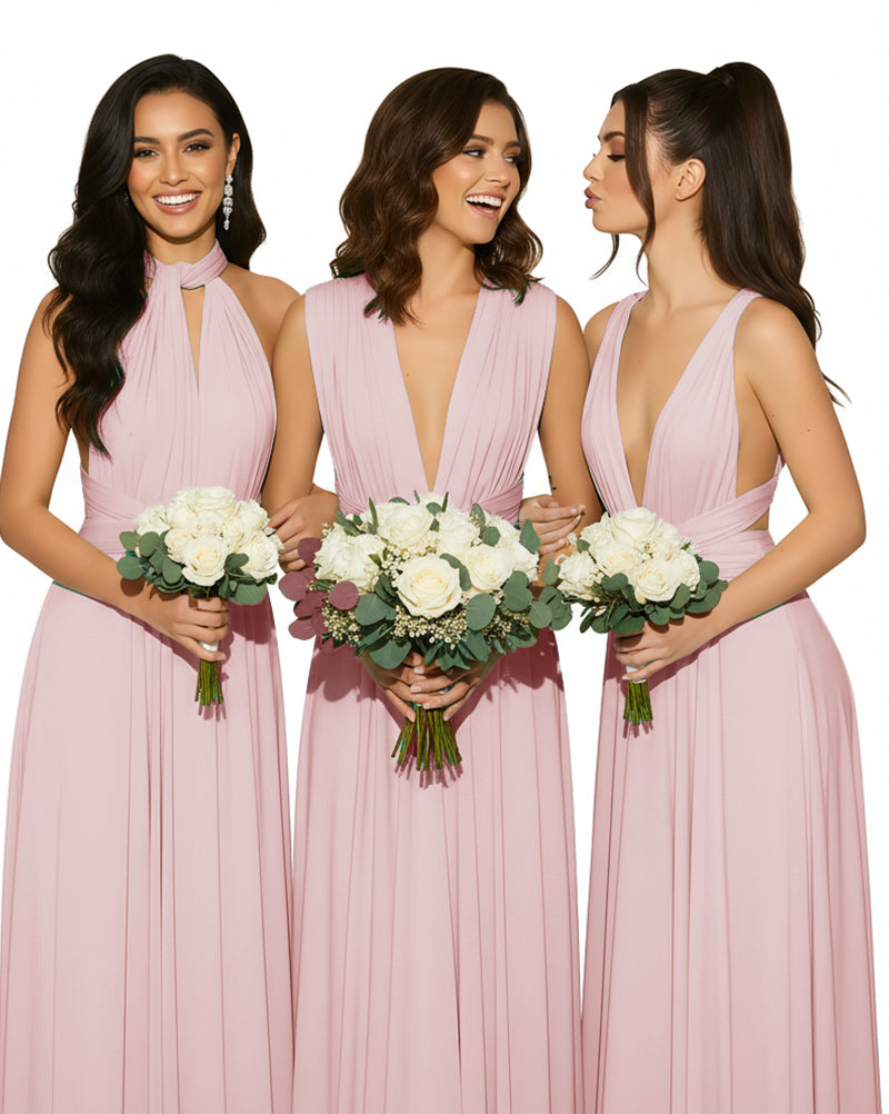 Convertible Multiway Wrap Maxi Infinity Dress with Pockets Regular Plus size Wedding Bridal Party Bridemaids Gowndusty rose 