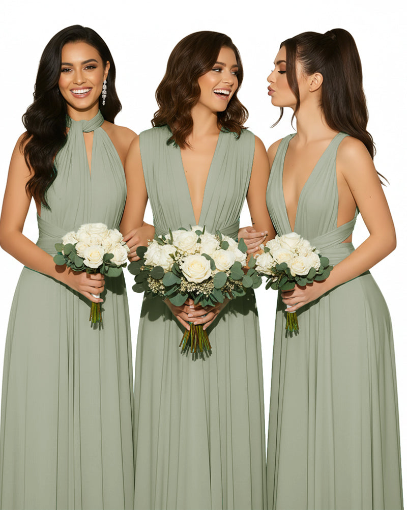 Convertible Multiway Wrap Maxi Infinity Dress with Pockets Regular Plus size Wedding Bridal Party Bridemaids Gowndusty sage 