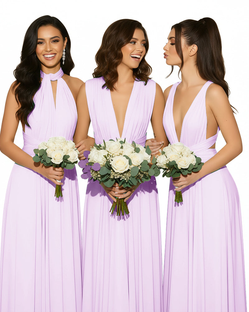 Convertible Multiway Wrap Maxi Infinity Dress with Pockets Regular Plus size Wedding Bridal Party Bridemaids Gownlilac 