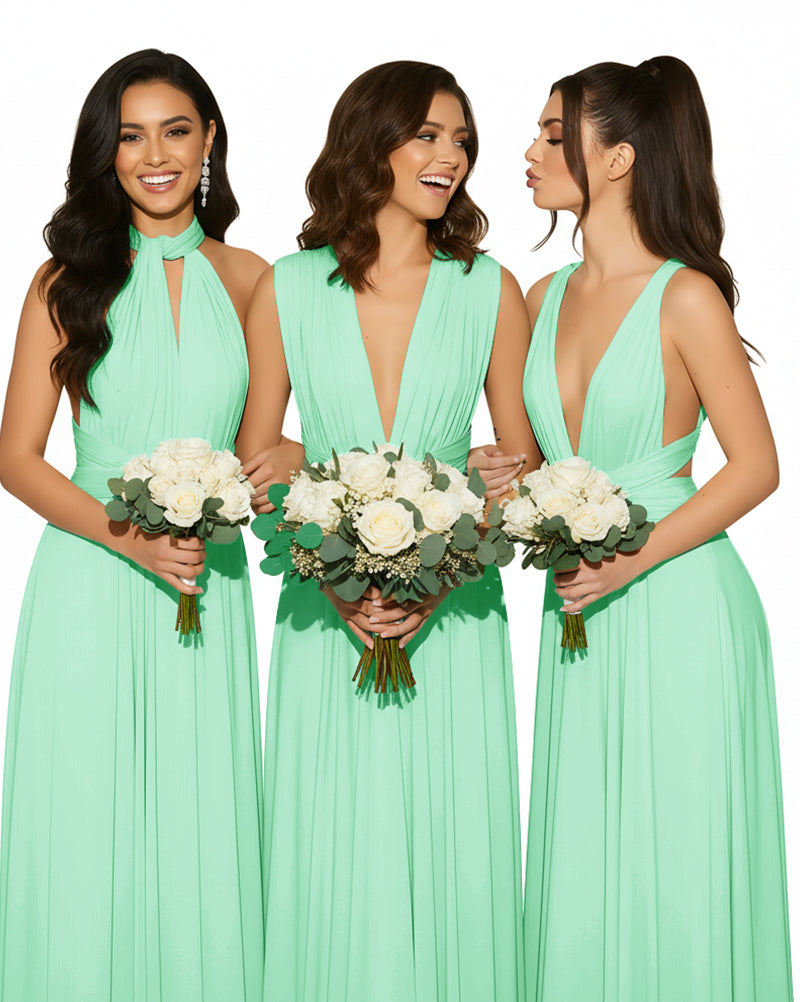Convertible Multiway Wrap Maxi Infinity Dress with Pockets Regular Plus size Wedding Bridal Party Bridemaids Gownmint green 