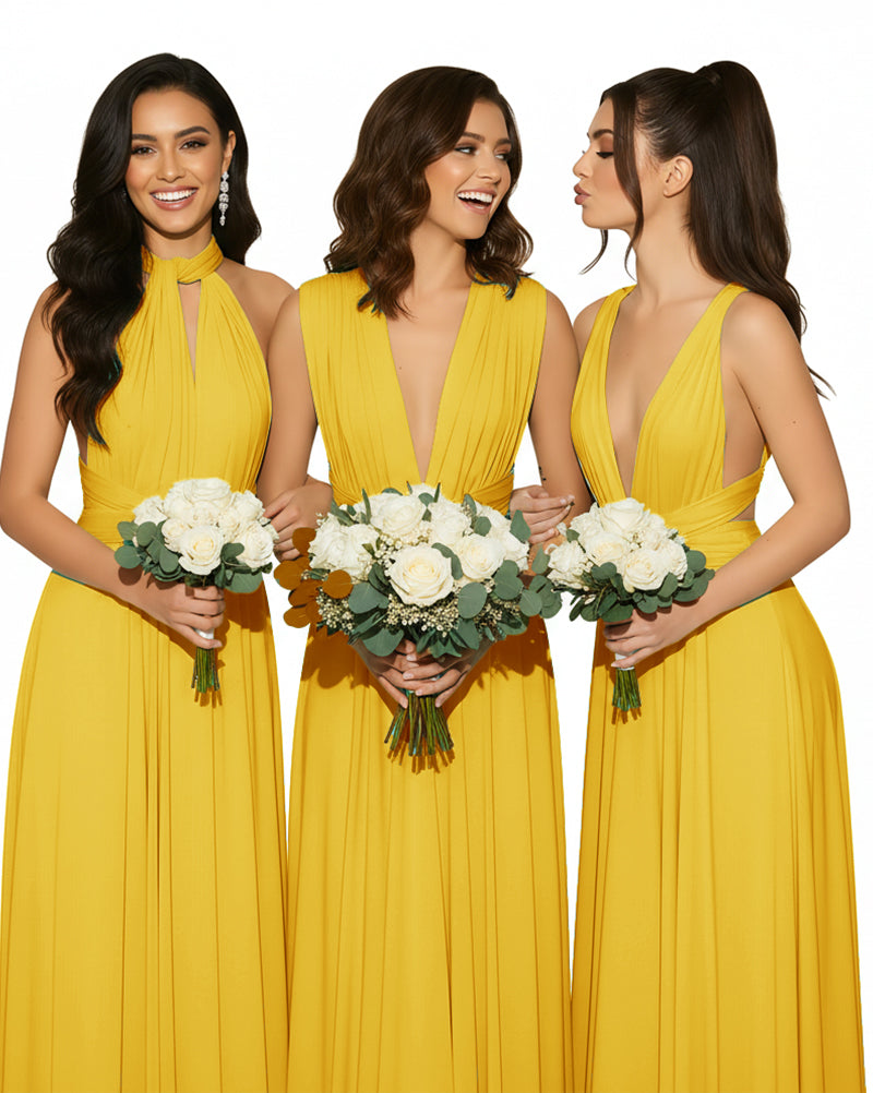 Convertible Multiway Wrap Maxi Infinity Dress with Pockets Regular Plus size Wedding Bridal Party Bridemaids Gownmustard yellow 