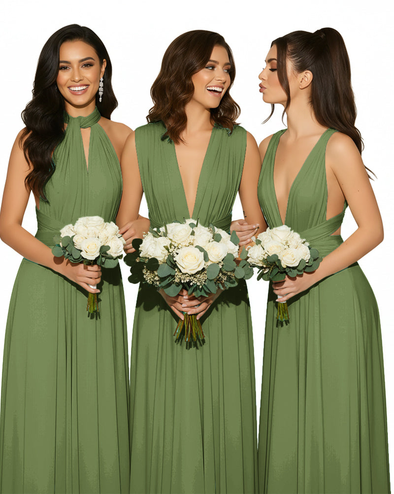 Convertible Multiway Wrap Maxi Infinity Dress with Pockets Regular Plus size Wedding Bridal Party Bridemaids Gownolive 